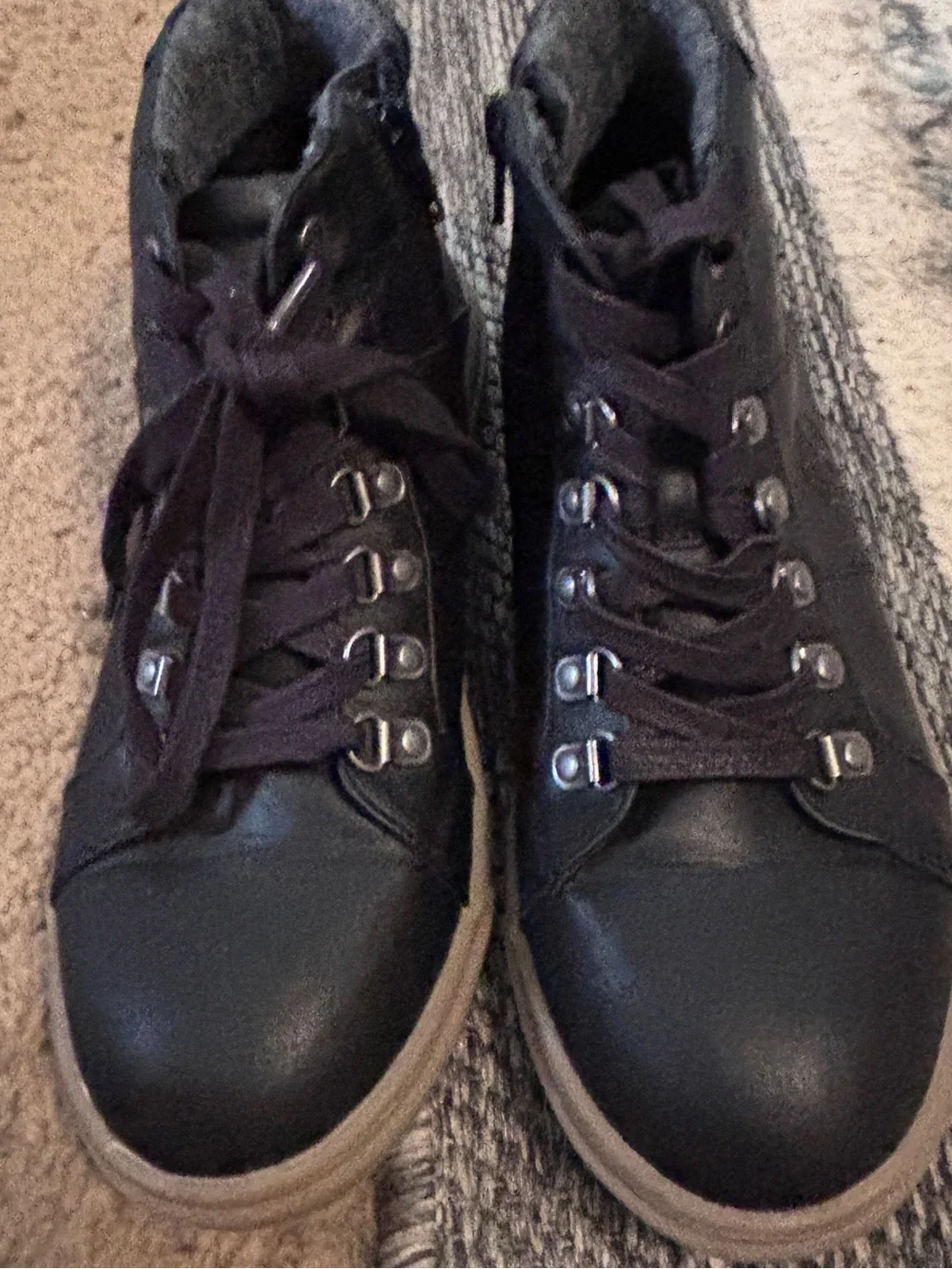 Men's Black High-Top Lace-Up Boots with Dark Plum Laces